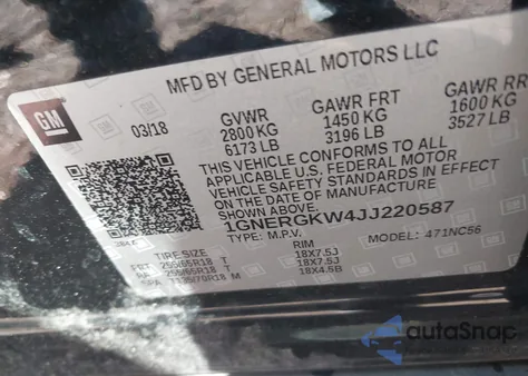 2018 Chevrolet Traverse 1Lt from USA, damaged, VIN 1GNERGKW4JJ220587
